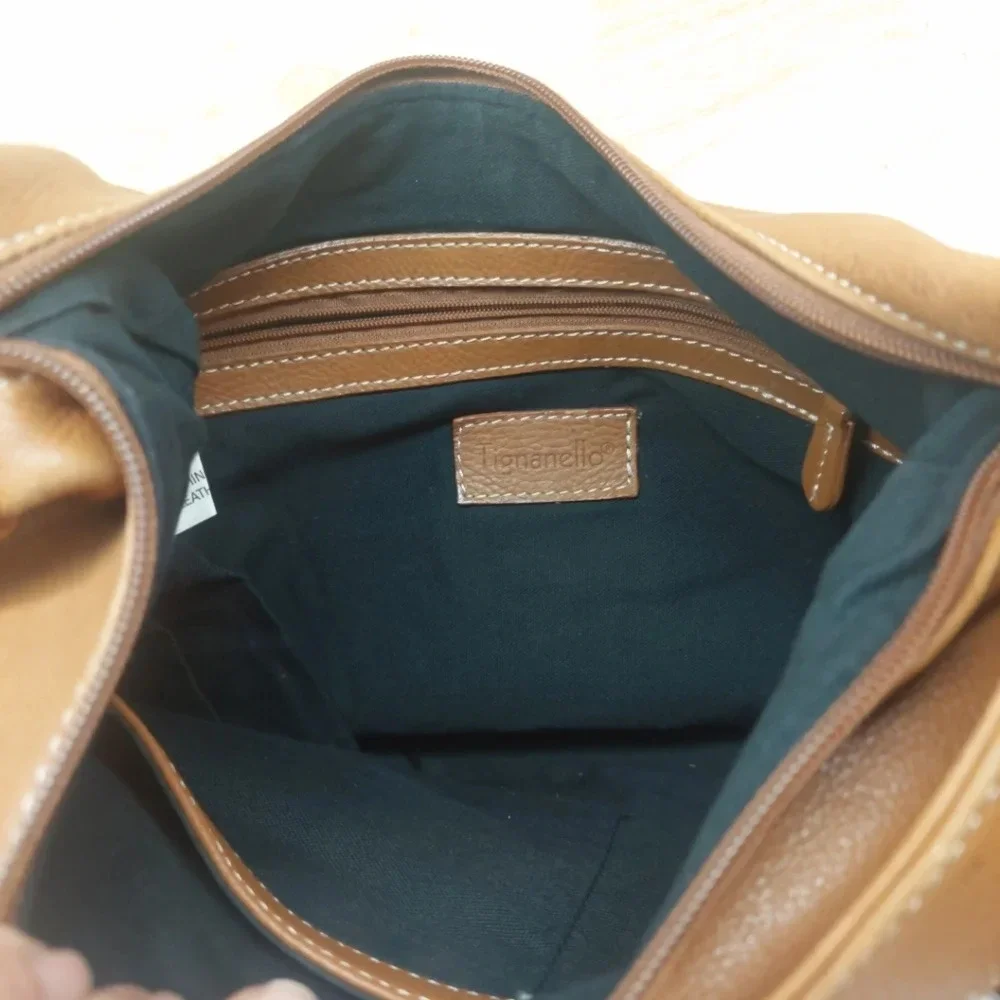 Tignanello Y2K Carmel brown leather handbag tote purse Euc!